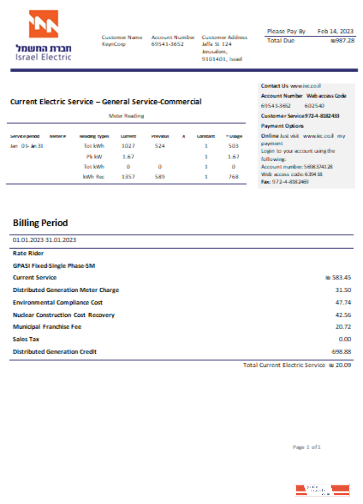Electric Corporation utility business bill SCR PSD template